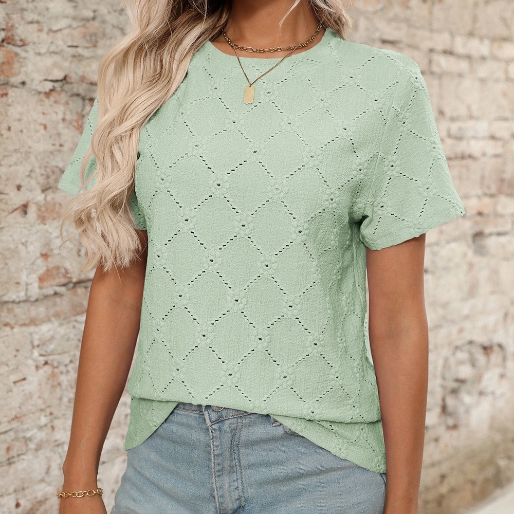 Chic Mint Green Eyelet Short Sleeve Top